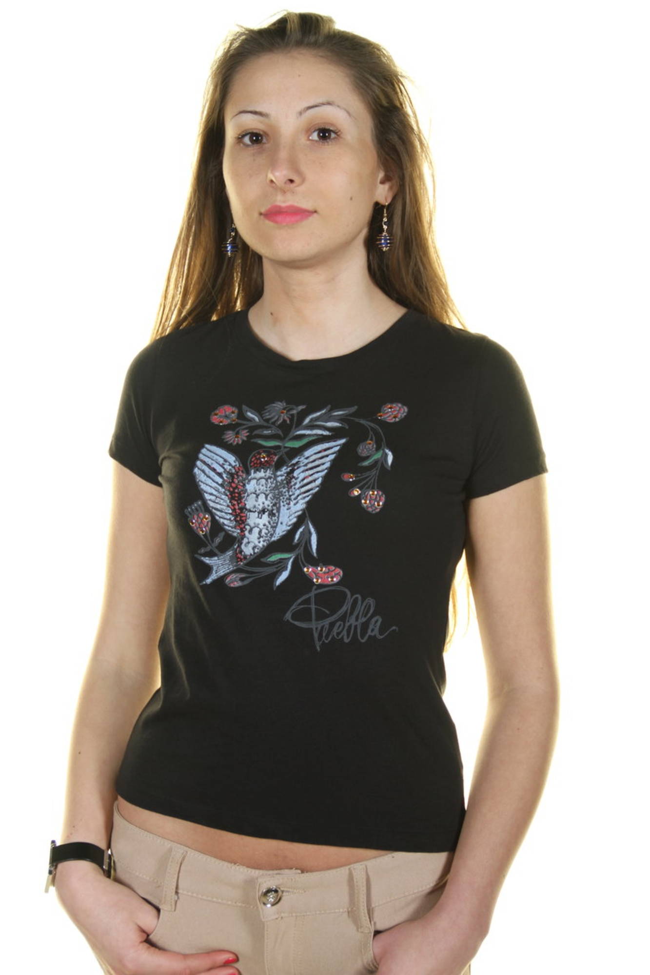 Tricou dama cu model abstract, Puebla, Negru, S