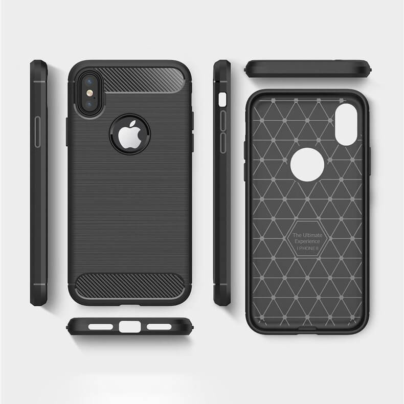 Husa iPhone X, iPhone XS, Carbon Flexibil, Negru