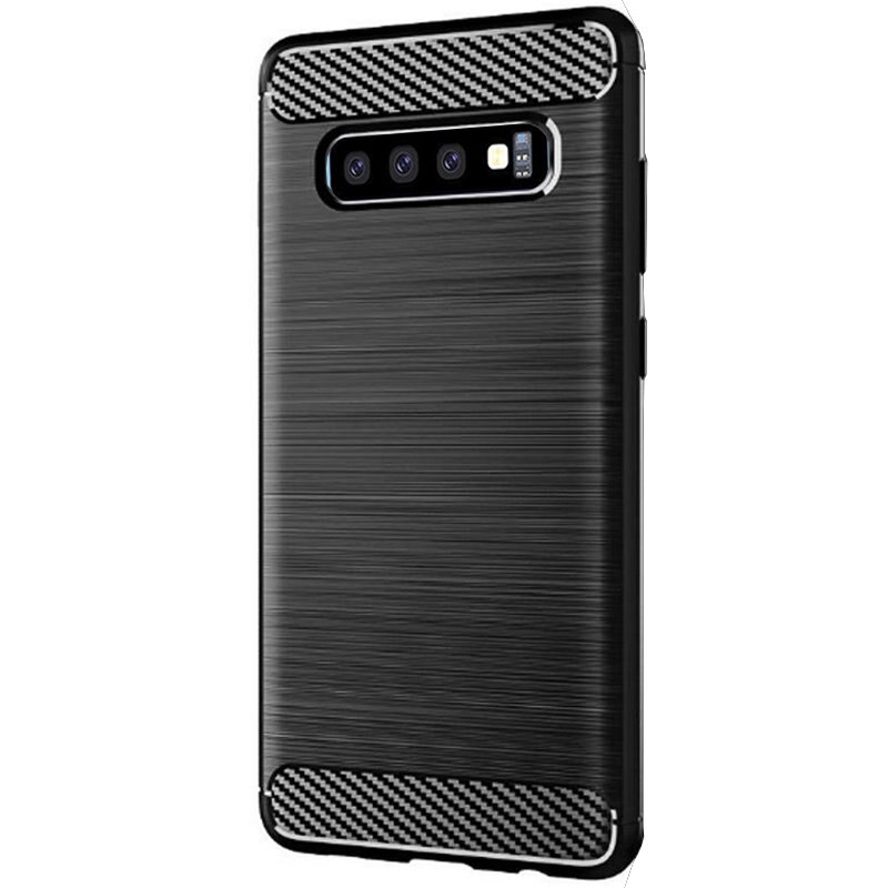 Husa de protectie cu insertii de carbon, silicon, pentru Samsung Galaxy S10, Negru