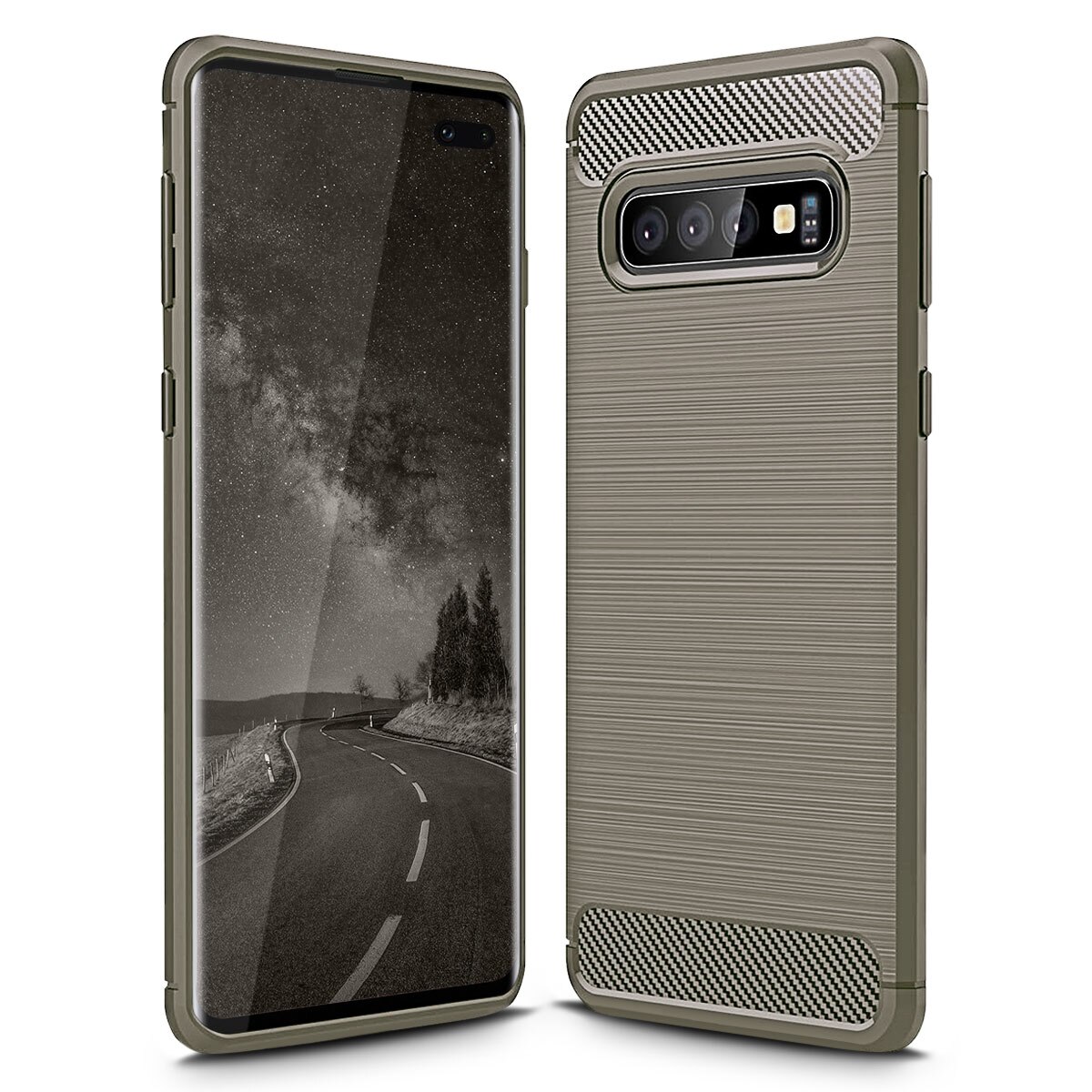 Husa de protectie cu insertii de carbon, silicon, pentru Samsung Galaxy S10, Gri