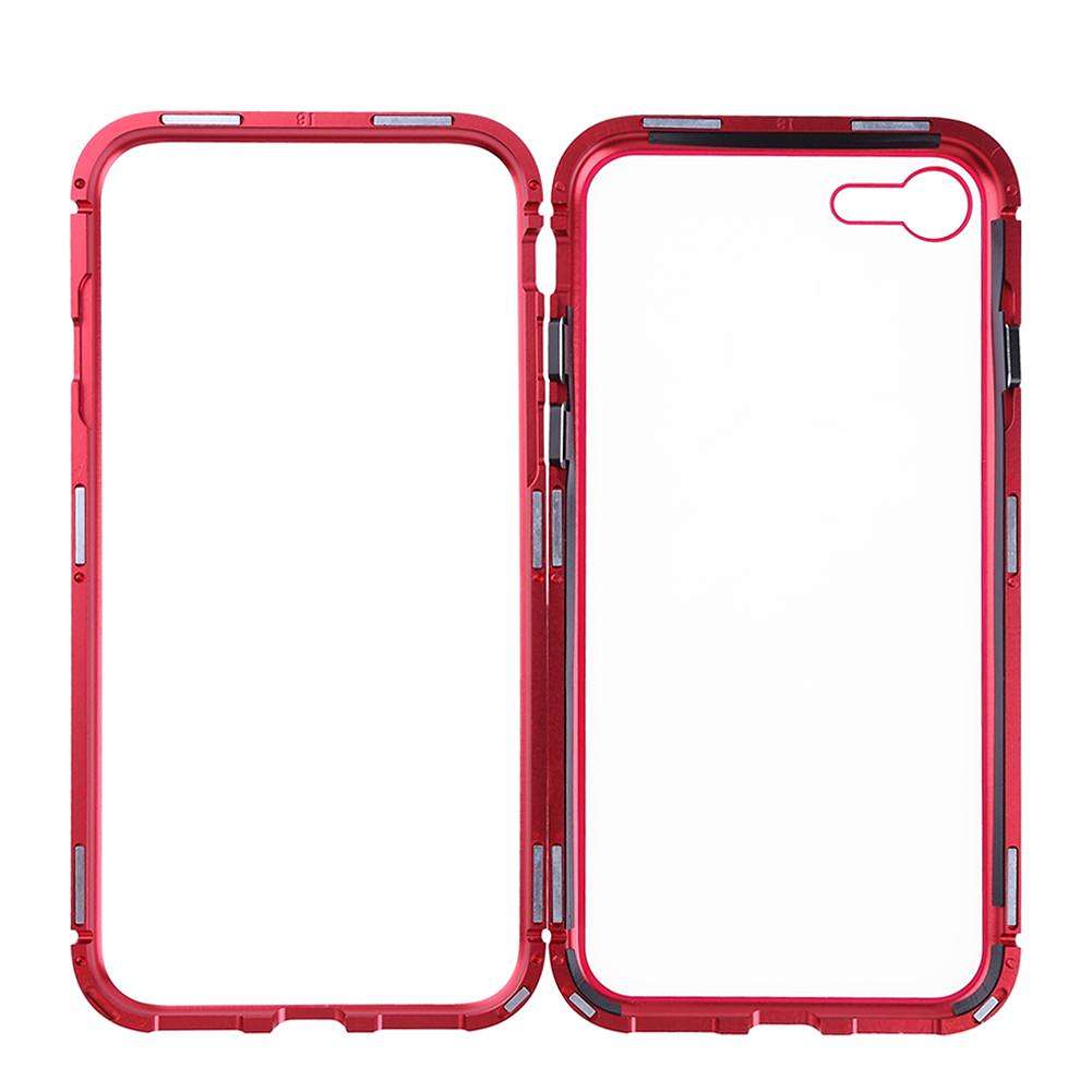 Carcasa din sticla securizata cu rama magnetica pentru iPhone 7/8, Rosu-Transparent
