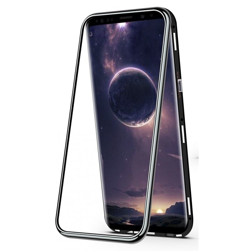 Carcasa din sticla securizata cu rama magnetica pentru Samsung Galaxy S9, Argintiu-Transparent