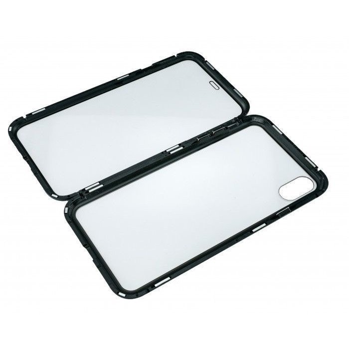 Carcasa din sticla securizata cu rama magnetica pentru iPhone Xs Max, Negru-Transparent