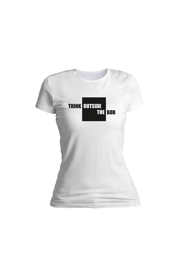 Tricou personalizat, Think outside the box, pentru dama, Alb