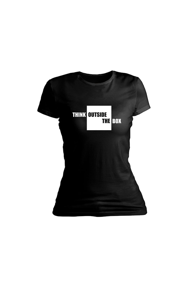 Tricou personalizat, Think outside the box, pentru dama, Negru