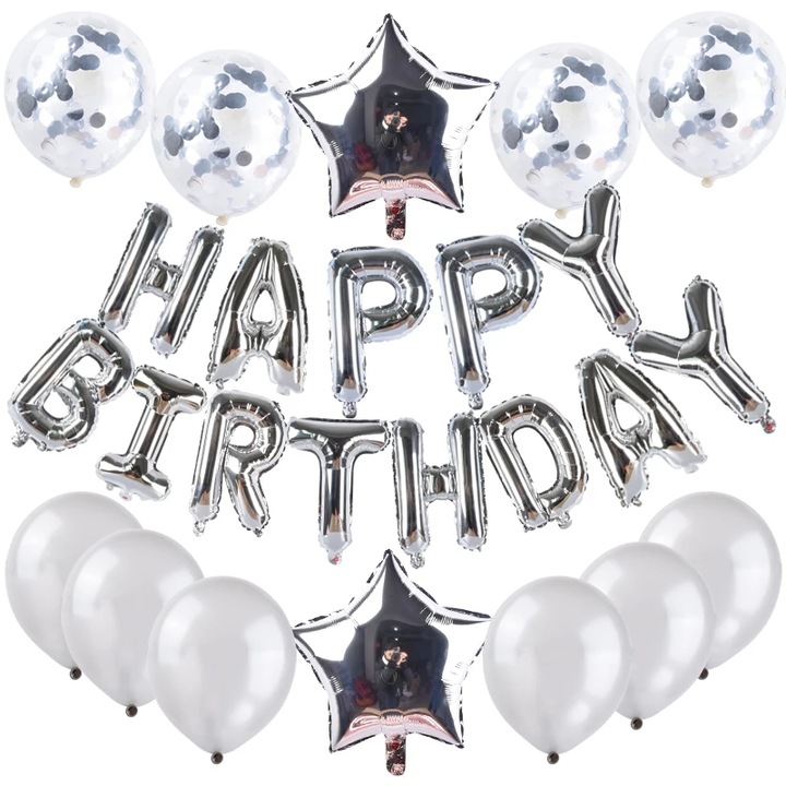 Комплект от 25 балона Happy Birthday, сребро, It'sParty Time