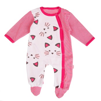 Salopeta Babybol bebe fetita, imprimeu pisicute, fucsia, 6 luni Salopeta Babybol bebe fetita, imprimeu pisicute, fucsia, 6 luni