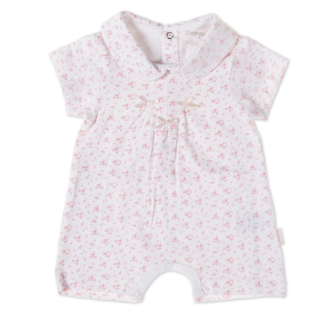 Salopeta Babybol maneca scurta fetite, flori roz, 9 luni