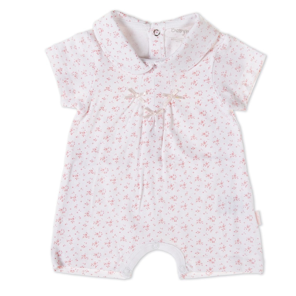Salopeta Babybol maneca scurta fetite, flori roz, 18 luni