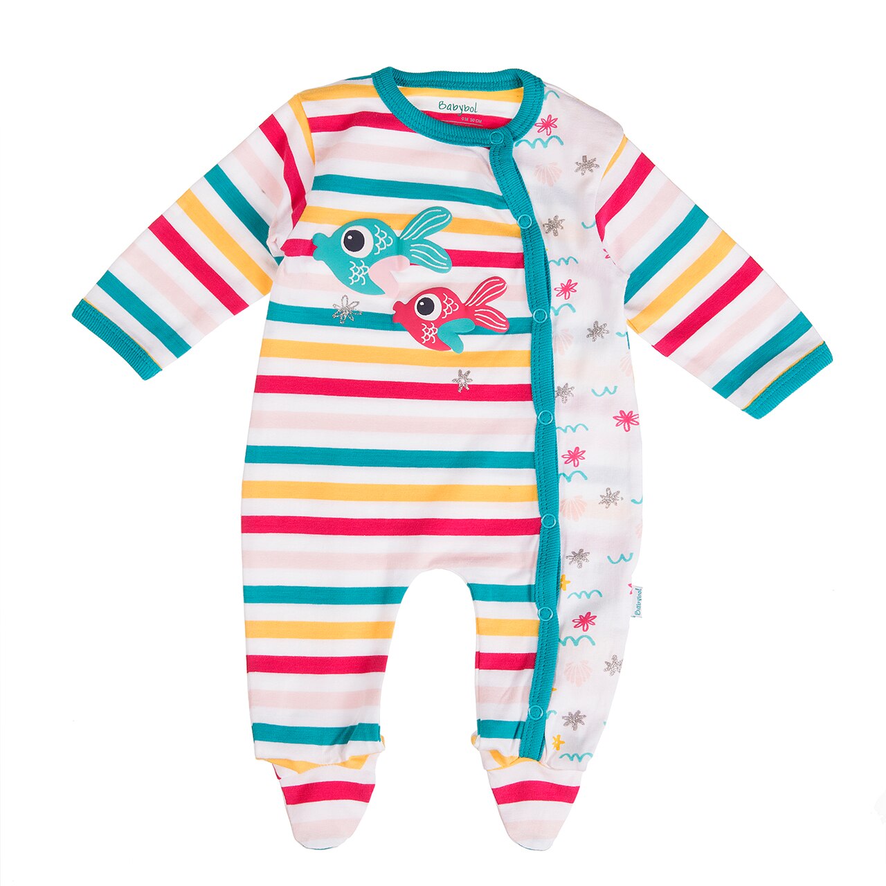 Salopeta Babybol bebe fetita, dungi multicolore, 9 luni