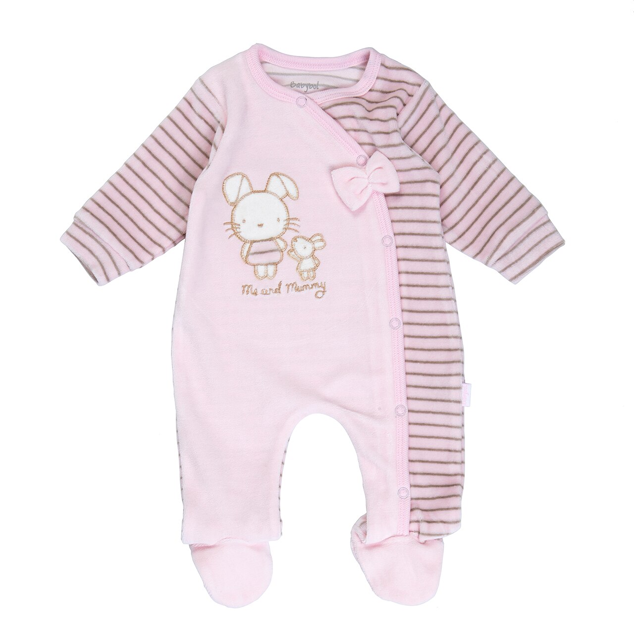 Salopeta Babybol bebe fetita catifea, funda roz, 12 luni