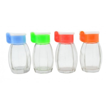 Set 4 solnite din sticla cu capac plastic 7,5x3cm Set 4 solnite din sticla cu capac plastic 7,5x3cm