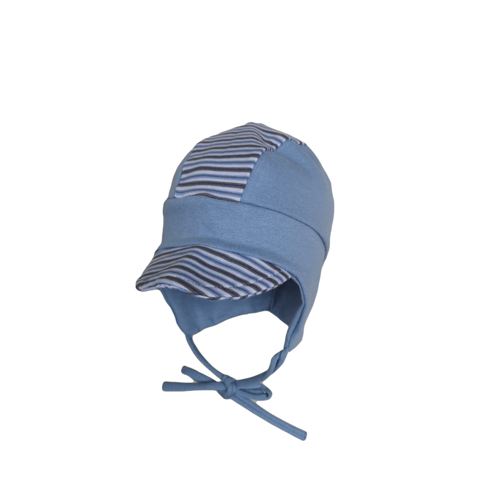 Sapca Mic Pitic S92NN din tricot combinatie dungi cu uni, cozoroc dungi denim, 40 cm