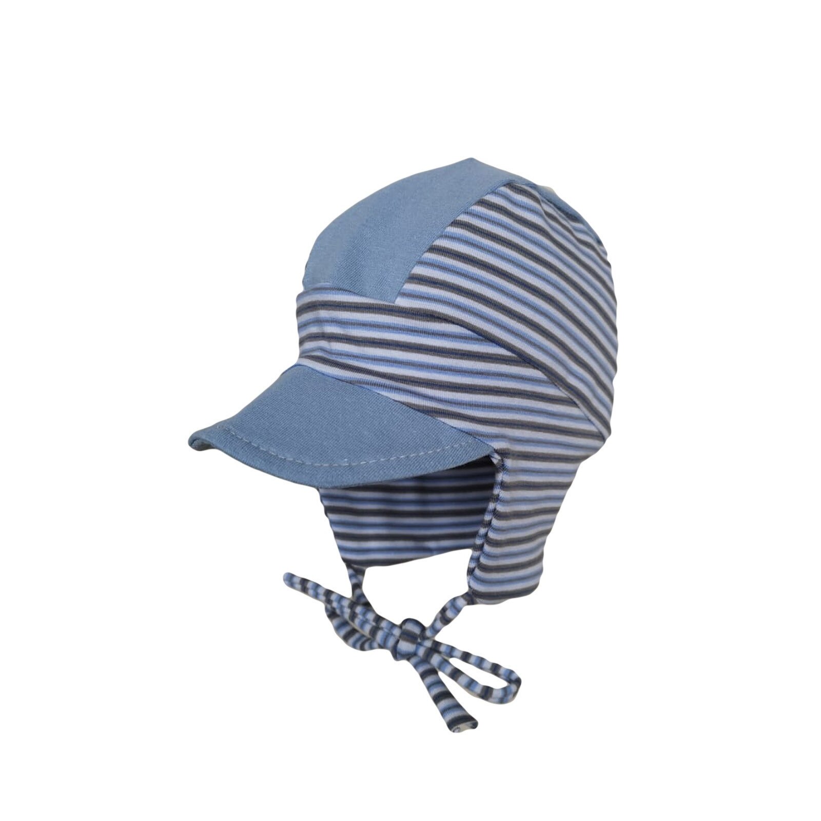 Sapca Mic Pitic S92NN din tricot combinatie dungi cu uni, cozoroc uni denim, 40 cm