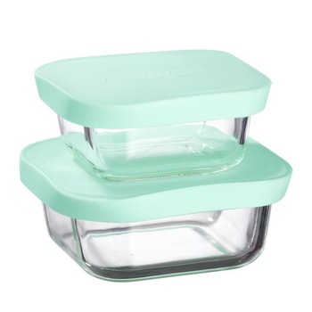 Set 2 recipiente, Ambition, Frisk, patrata, capac silicon 300ml, 450 ml Set 2 recipiente, Ambition, Frisk, patrata, capac silicon 300ml, 450 ml