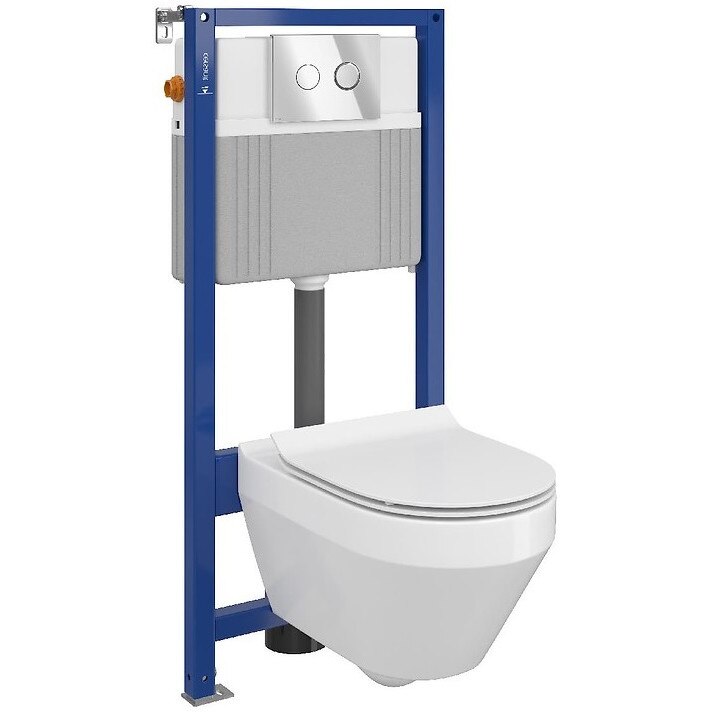 Toaleta Cersanit Crea Oval CleanON, Cersanit Aqua B23, capac soft and slim, capacitate 9 L, crom lucios