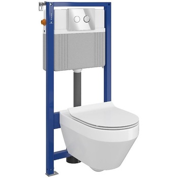 Toaleta Cersanit Crea Oval CleanON, Cersanit Aqua B23, capac soft and slim, capacitate 9 L, crom lucios Toaleta Cersanit Crea Oval CleanON, Cersanit Aqua B23, capac soft and slim, capacitate 9 L, crom lucios