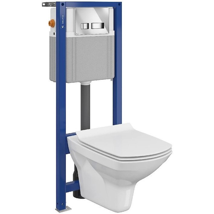 Toaleta Cersanit Carina CleanON, Cersanit Aqua 878, capac soft and slim, capacitate 9 L, crom lucios