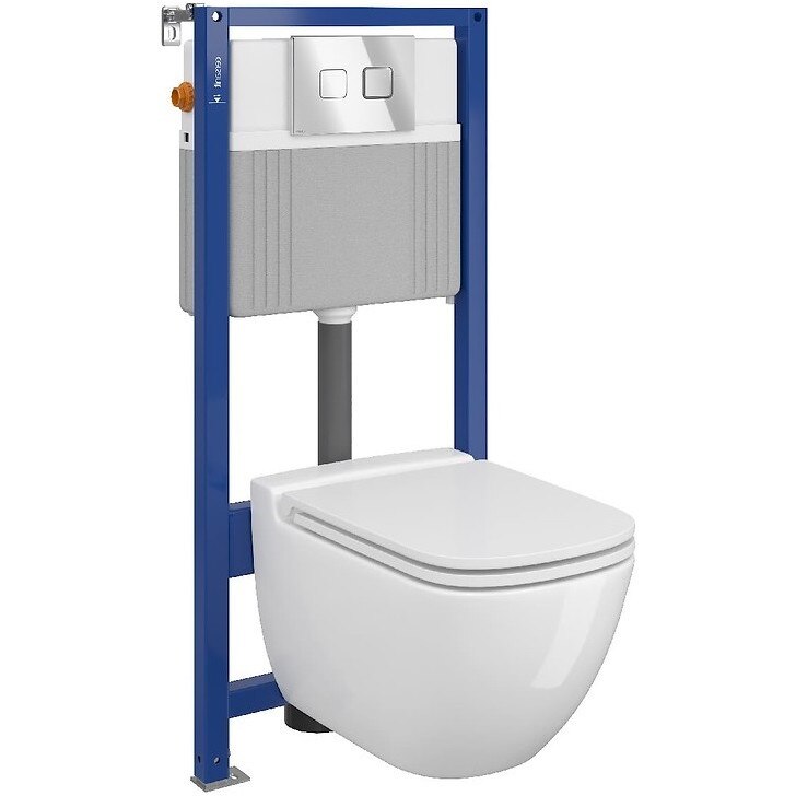 Toaleta Cersanit Caspia CleanON, Cersanit Aqua B29, capac soft and slim, capacitate 9 L, crom lucios