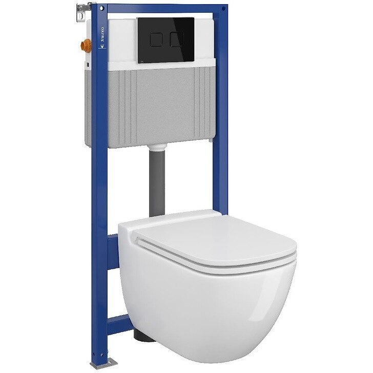 Toaleta Cersanit Caspia CleanON, Cersanit Aqua B28, capac soft and slim, capacitate 9 L, sticla neagra