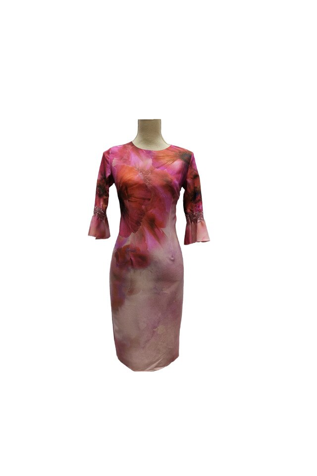 Rochie Little Mistress, culoare roz cu flori, marimea 36