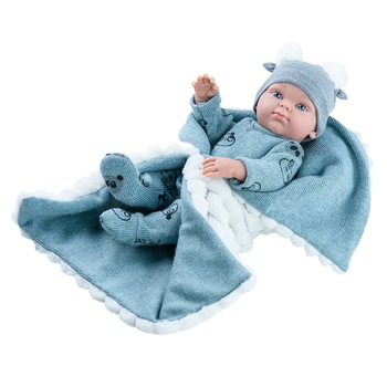 Bebelus Paola Reina baietel cu paturica gri - Mini Pikolin, 32 cm Bebelus Paola Reina baietel cu paturica gri - Mini Pikolin, 32 cm