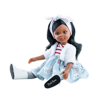 Papusa Paola Reina Nora in rochie cu dungi si ursuleti - Amigas, 32 cm Papusa Paola Reina Nora in rochie cu dungi si ursuleti - Amigas, 32 cm