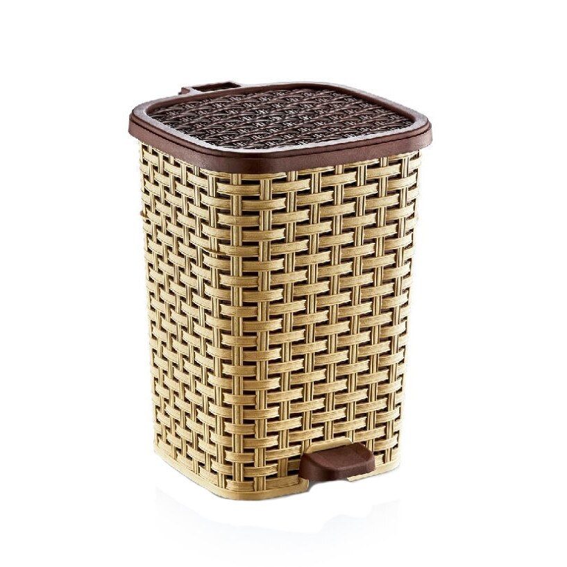 Cos gunoi cu pedala , tip Rattan , bej cu maro , 6L