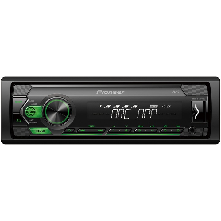 Pioneer MVH-S120UBG Autórádió, 1DIN, 4x50W, USB, Android eszközökkel kompatibilis, Zöld gombvilágítás, Zöld kijelző