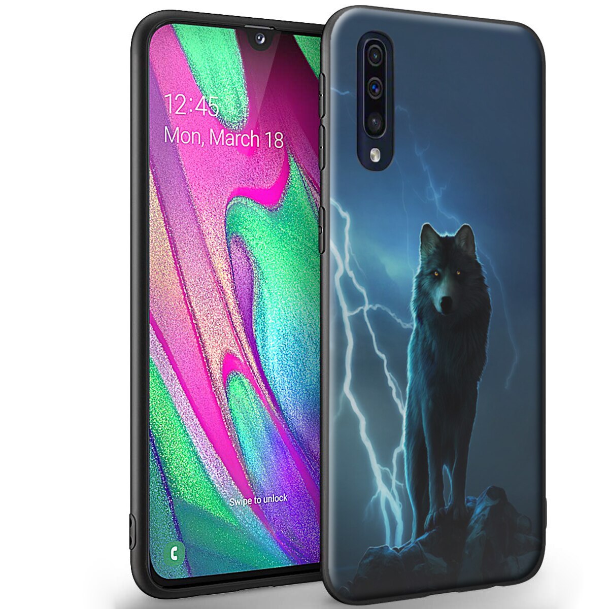 Husa +Folie de sticla Samsung Galaxy A50 - Silicon Matte TPU Wolf 2