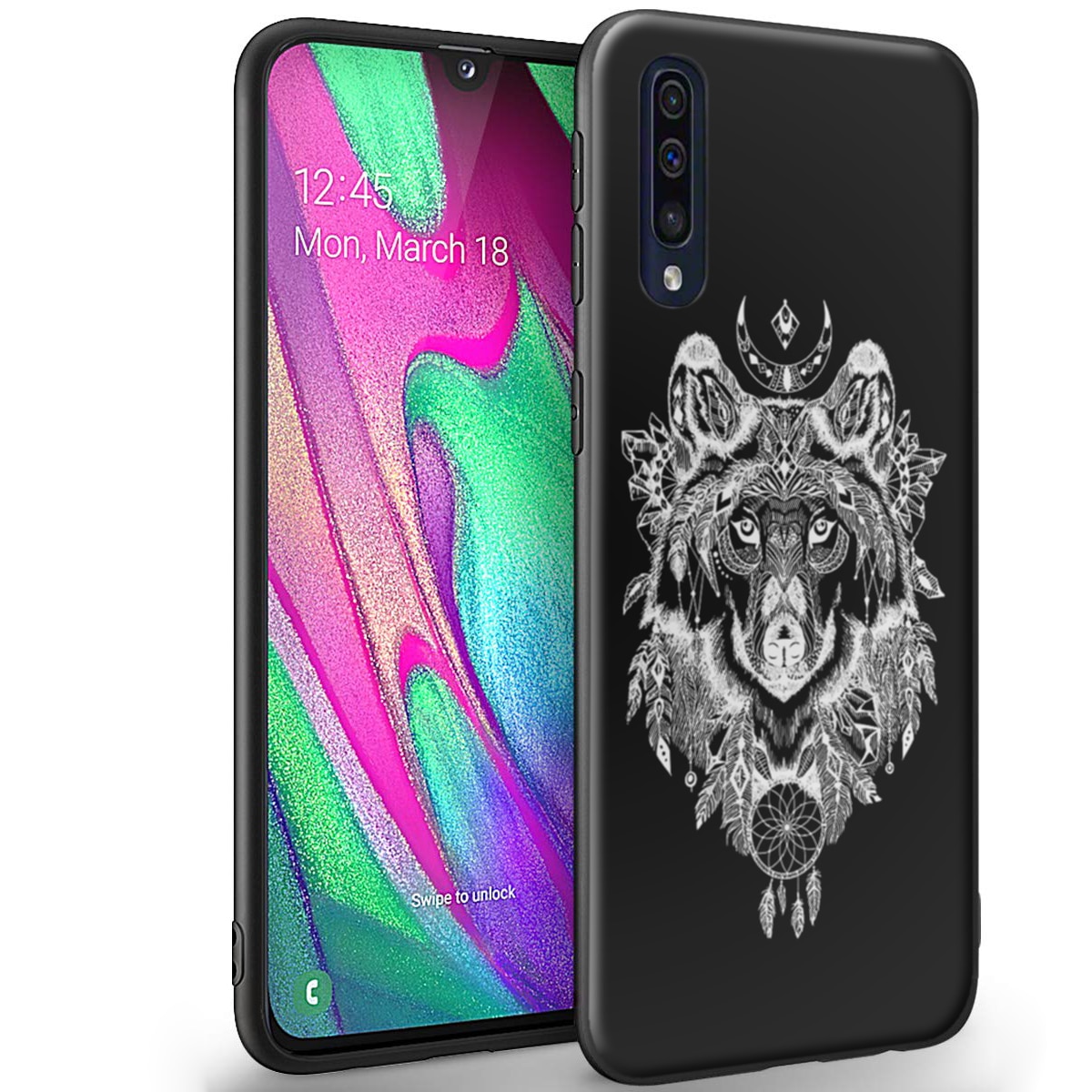 Husa +Folie de sticla Samsung Galaxy A50 - Silicon Matte TPU Wolf 1