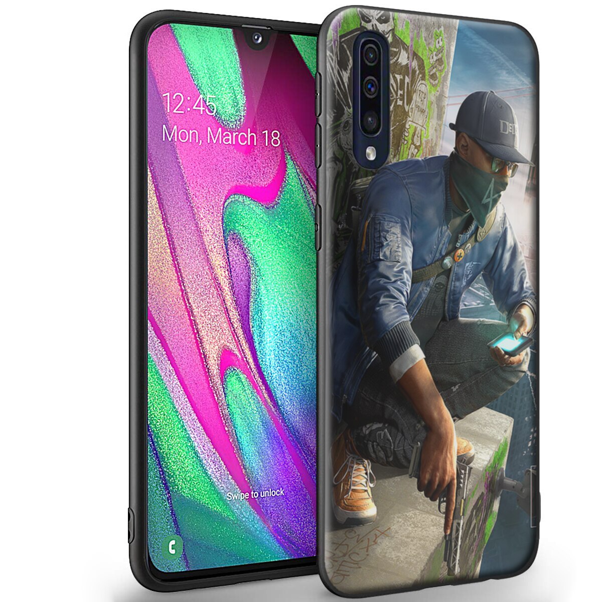 Husa +Folie de sticla Samsung Galaxy A50 - Silicon Matte TPU Watch Dogs