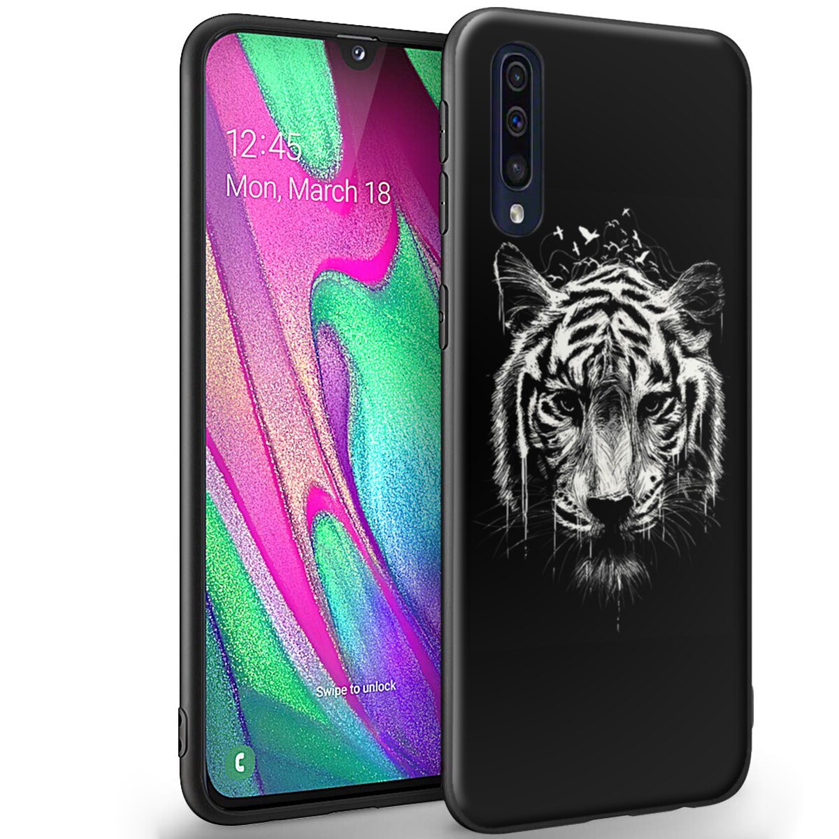 Husa +Folie de sticla Samsung Galaxy A50 - Silicon Matte TPU Tiger