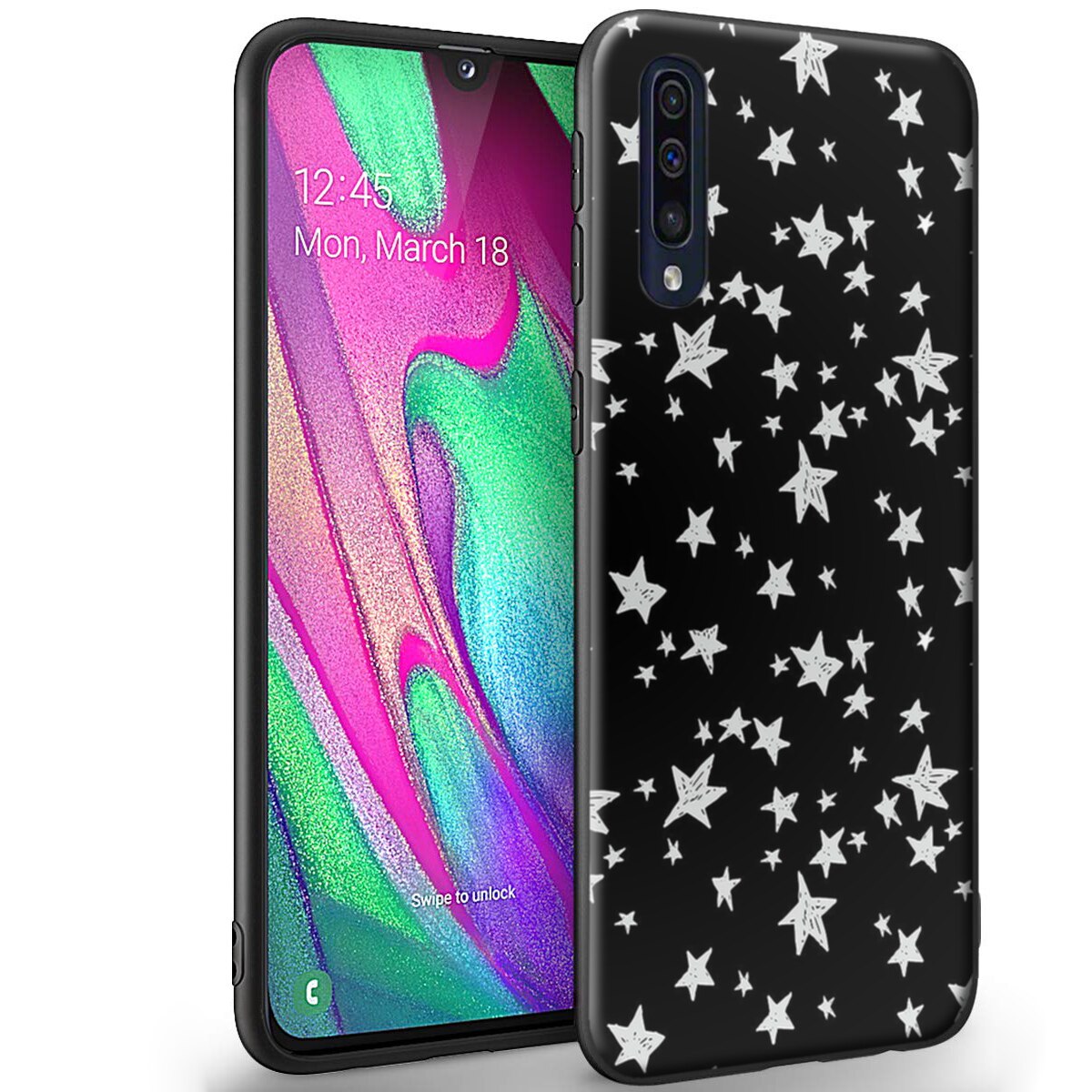 Husa +Folie de sticla Samsung Galaxy A50 - Silicon Matte TPU Stars