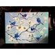 Tablou floral pictat manual cu peisaj de primavara, Pictura cu pasari colibrii si flori de magnolii, dimensiune 48x33 cm