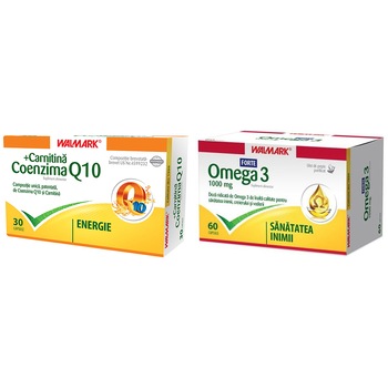 Pachet Coenzima Q10, Carnitina 30cps + Omega 3 Forte 60cps Pachet Coenzima Q10, Carnitina 30cps + Omega 3 Forte 60cps