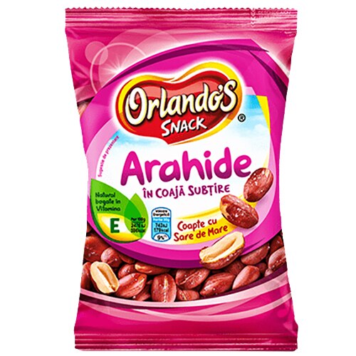 Arahide in coaja subtire coapte cu sare Orlandos Snack, 500g