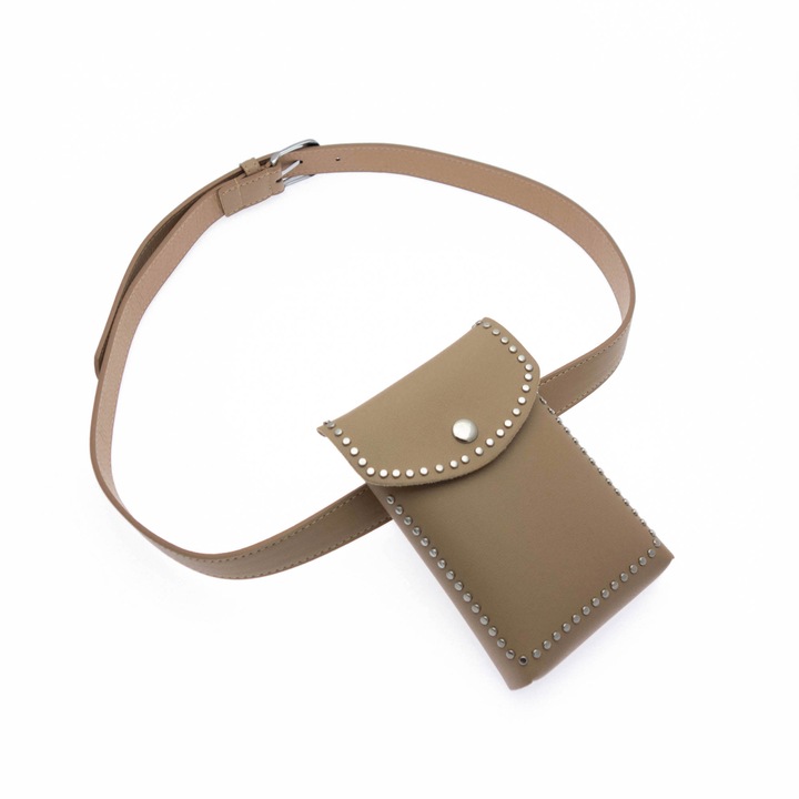 Дамска чанта Buticcochet от екологична кожа с метални апликации, бежова - BRS299