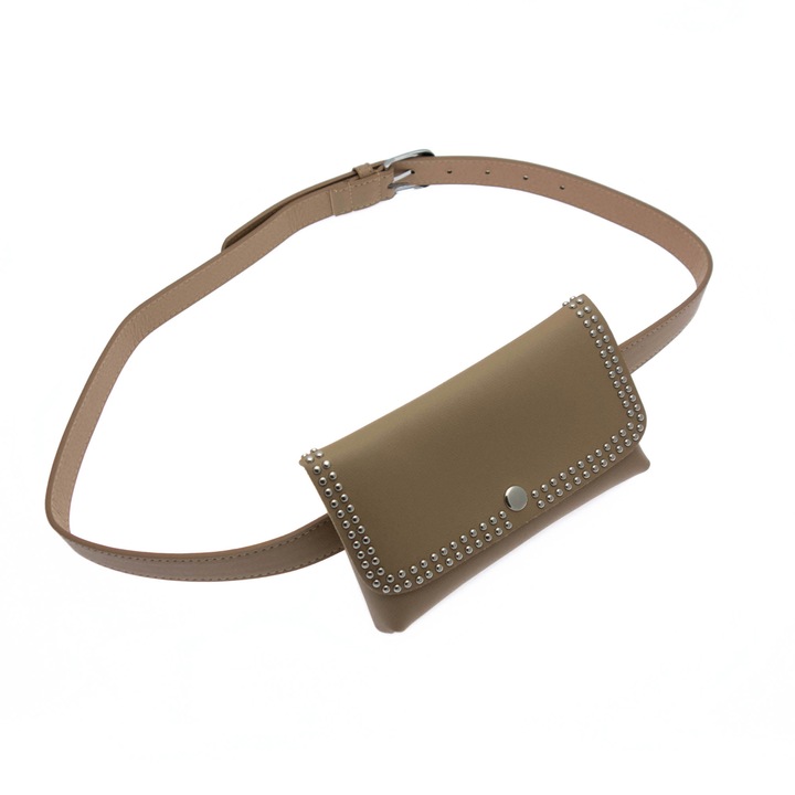 Дамска чанта Buticcochet от екологична кожа с метални апликации, бежова - BRS293