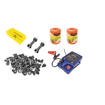 Kit complet gard electric 12V 1 Joule, 1000m, 200 izolatori, 2 maner poarta si 2 placute avertizare Breckner Germany Kit complet gard electric 12V 1 Joule, 1000m, 200 izolatori, 2 maner poarta si 2 placute avertizare Breckner Germany