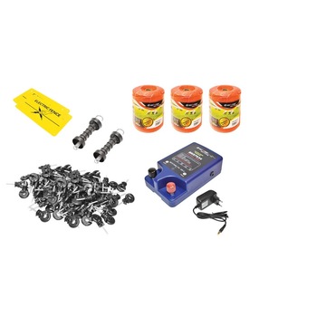 Kit complet gard electric 12-220V 2 Joule, 1500m, 200 izolatori, 2 manere poarta si 2 placute avertizare Breckner Germany Kit complet gard electric 12-220V 2 Joule, 1500m, 200 izolatori, 2 manere poarta si 2 placute avertizare Breckner Germany