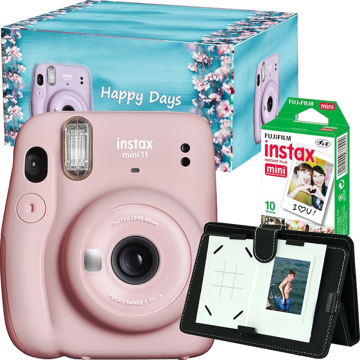 Fujifilm Instax Mini 11 instant kamera Szett, blush pink színben+Film 1x10 db+Képkeret 2 fotó+ajándék doboz