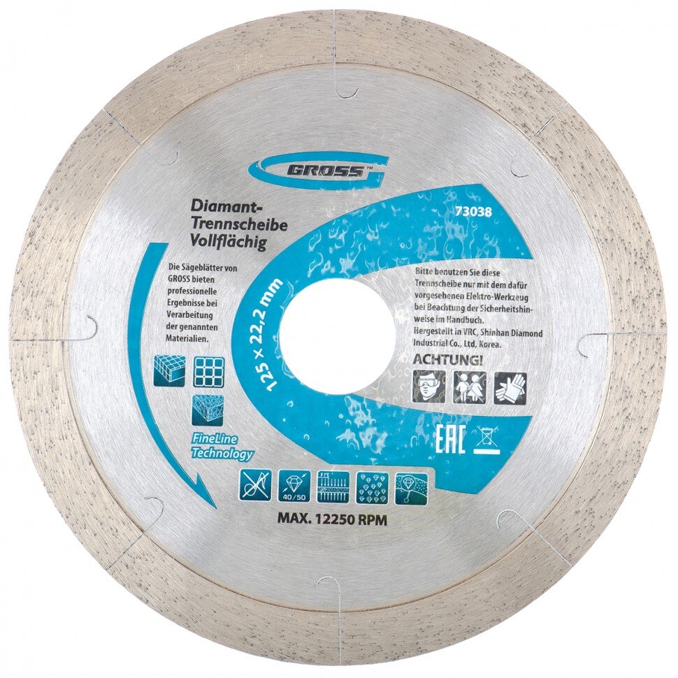 Disc diamantat 125x2,4x22,2mm, continuu, perforatie laser, taiere umeda, Gross