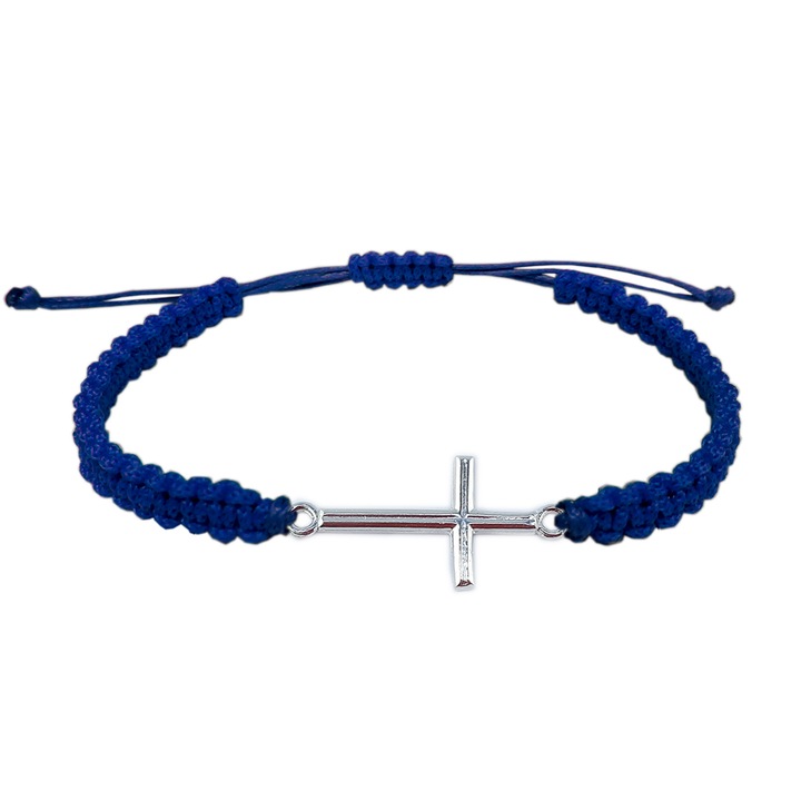 Bratara snur albastru impletit manual personalizata cruciulita argint 4204150 Dras