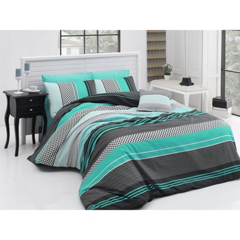 Lenjerie de pat pentru 2 persoane, 100% bumbac ranforce, 4 piese, Nazenin Home , 240 x 260 -200 x 220 - 50 x 70 , Zgo - Turquoise Lenjerie de pat pentru 2 persoane, 100% bumbac ranforce, 4 piese, Nazenin Home , 240 x 260 -200 x 220 - 50 x 70 , Zgo - Turquoise