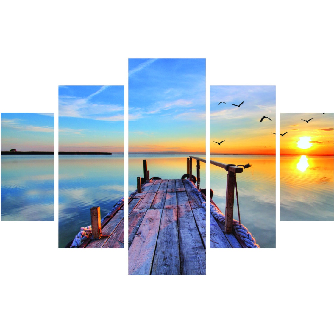 Set tablouri, 5 piese , Wallity , 92x56 cm , apus pe mare , multicolor