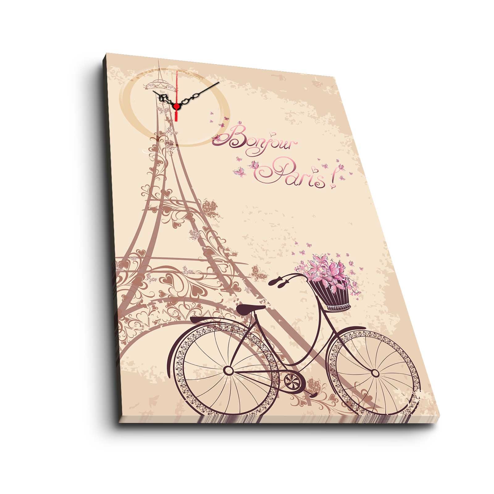 Tablou decorativ cu ceas 1 piesa , Canvas , Wallity , Eiffel, 45 x 70 , crem