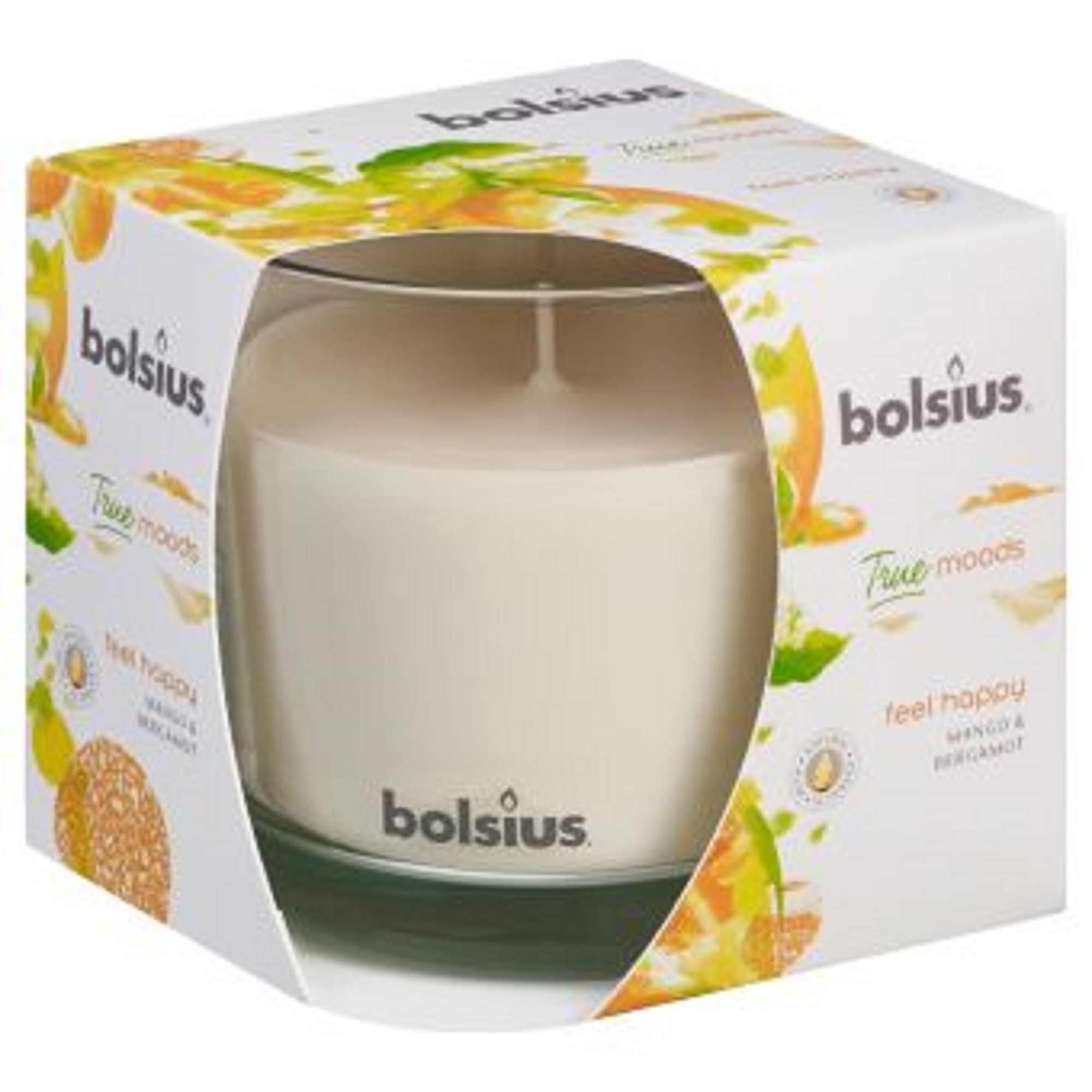 Lumanare parfumata Bolsius in pahar mare - Feel Happy - Mango si Bergamot