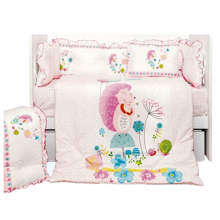 Lenjerie cu 8 piese 60x120 cm , Bumbac 100% Hello Baby - Arici/Multicolor