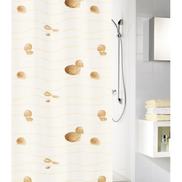Завеса за душ Kleine Wolke, бежово Маями, бяло с бежови миди, полиестерен текстил, 180 x 200 см